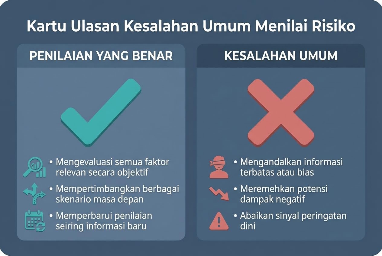 Catatan koreksi yang menandai kesalahan umum dalam menilai risiko